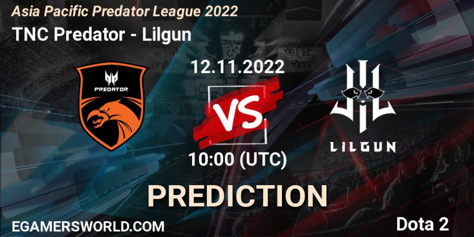 Prognose für das Spiel TNC Predator VS Lilgun. 12.11.22. Dota 2 - Asia Pacific Predator League 2022