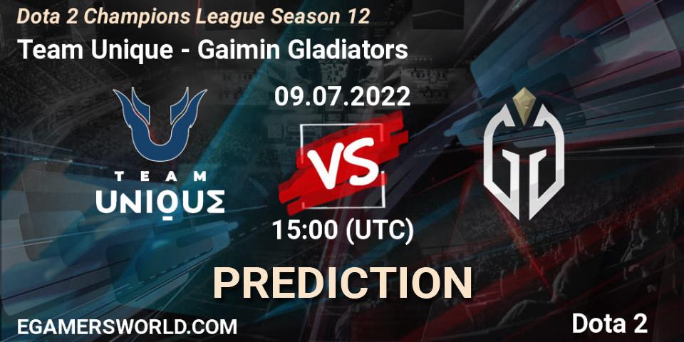Prognose für das Spiel Team Unique VS Gaimin Gladiators. 09.07.22. Dota 2 - Dota 2 Champions League Season 12