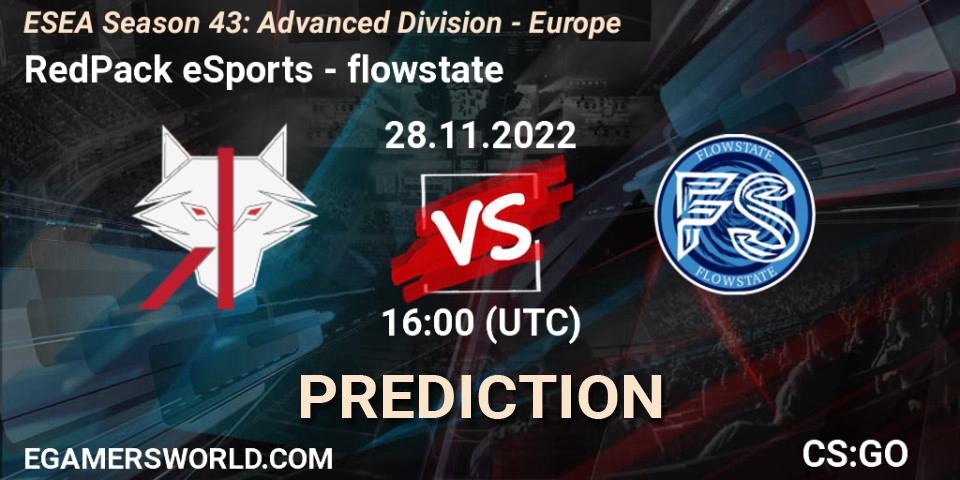 Prognose für das Spiel RedPack eSports VS flowstate. 28.11.22. CS2 (CS:GO) - ESEA Season 43: Advanced Division - Europe