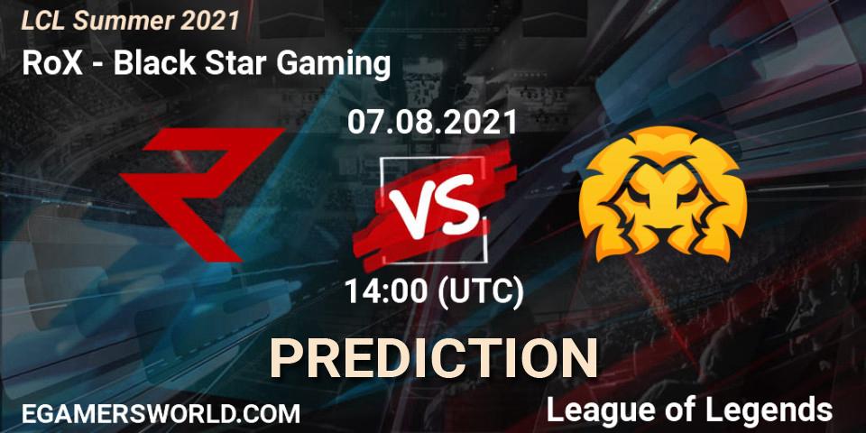 Prognose für das Spiel RoX VS Black Star Gaming. 07.08.21. LoL - LCL Summer 2021