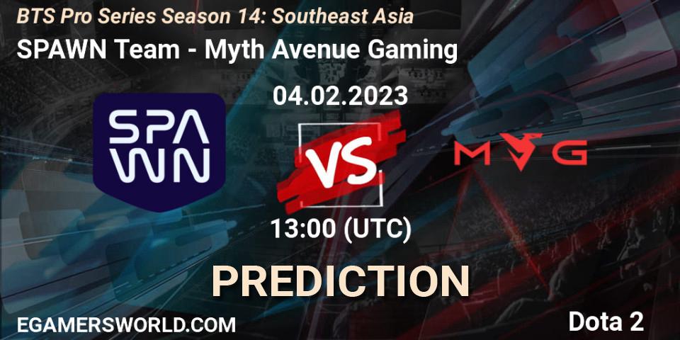 Prognose für das Spiel SPAWN Team VS Myth Avenue Gaming. 04.02.23. Dota 2 - BTS Pro Series Season 14: Southeast Asia