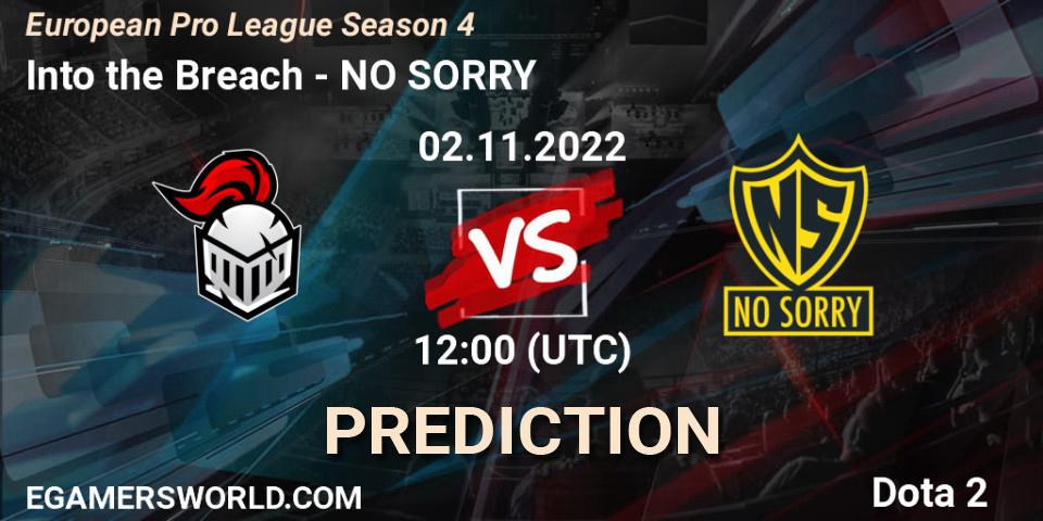 Prognose für das Spiel Into the Breach VS NO SORRY. 02.11.22. Dota 2 - European Pro League Season 4