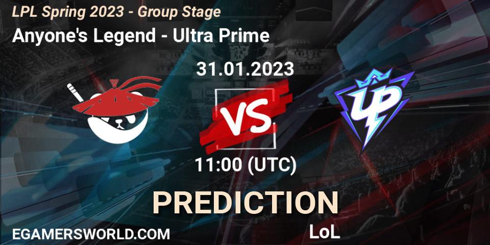 Prognose für das Spiel Anyone's Legend VS Ultra Prime. 31.01.23. LoL - LPL Spring 2023 - Group Stage