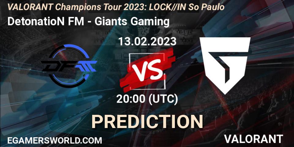 Prognose für das Spiel DetonatioN FocusMe VS Giants Gaming. 13.02.23. VALORANT - VALORANT Champions Tour 2023: LOCK//IN São Paulo