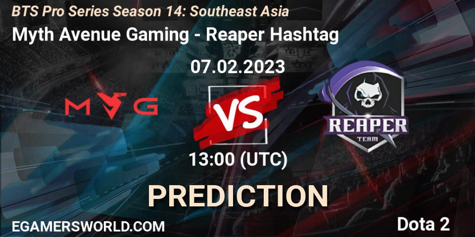 Prognose für das Spiel Myth Avenue Gaming VS Reaper Hashtag. 07.02.23. Dota 2 - BTS Pro Series Season 14: Southeast Asia