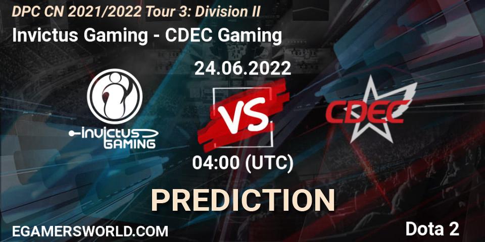 Prognose für das Spiel Invictus Gaming VS CDEC Gaming. 24.06.22. Dota 2 - DPC CN 2021/2022 Tour 3: Division II