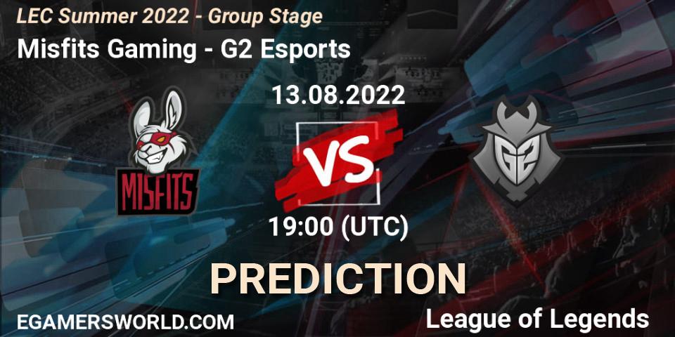 Prognose für das Spiel Misfits Gaming VS G2 Esports. 13.08.22. LoL - LEC Summer 2022 - Group Stage