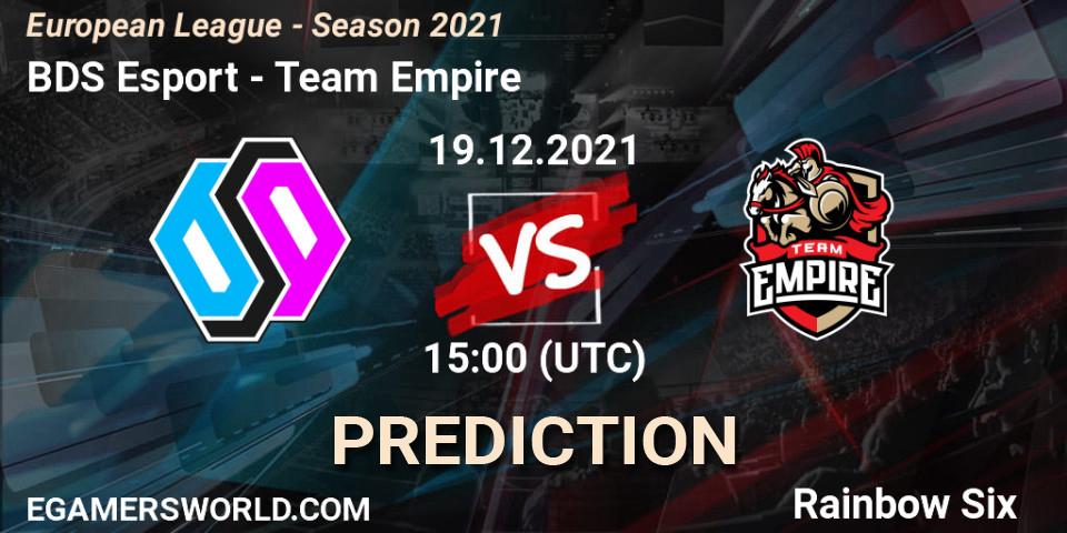 Prognose für das Spiel BDS Esport VS Team Empire. 19.12.21. Rainbow Six - European League - Season 2021