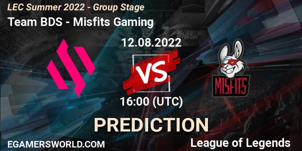 Prognose für das Spiel Team BDS VS Misfits Gaming. 12.08.22. LoL - LEC Summer 2022 - Group Stage