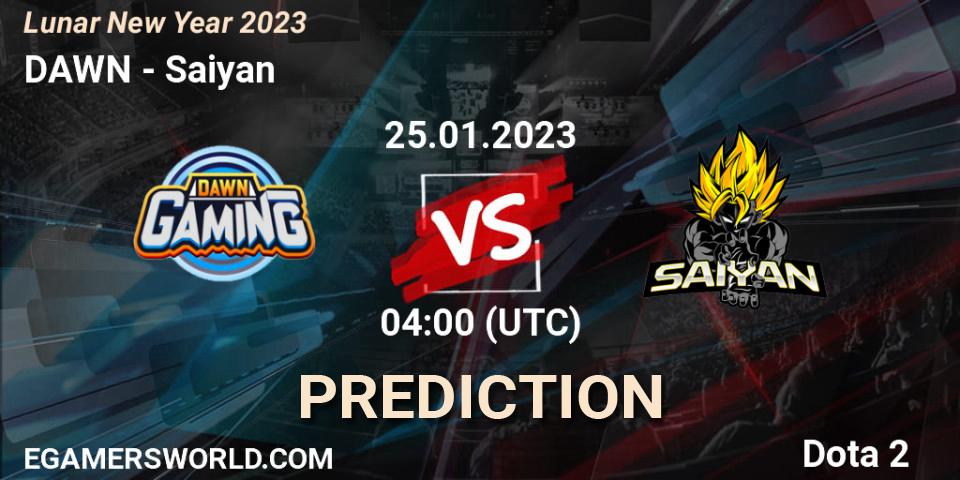 Prognose für das Spiel DAWN VS Saiyan. 25.01.23. Dota 2 - Lunar New Year 2023