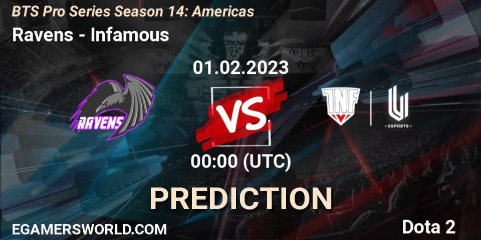 Prognose für das Spiel Ravens VS Infamous. 31.01.23. Dota 2 - BTS Pro Series Season 14: Americas