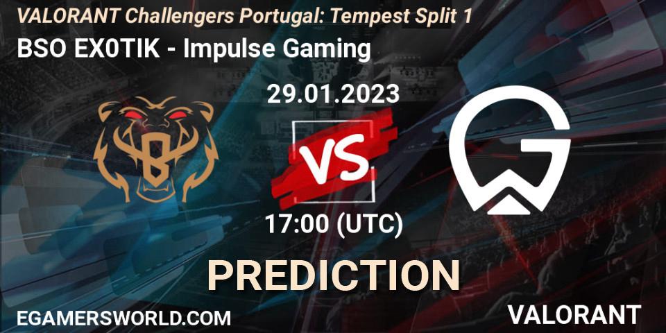 Prognose für das Spiel BSO EX0TIK VS Impulse Gaming. 29.01.23. VALORANT - VALORANT Challengers 2023 Portugal: Tempest Split 1
