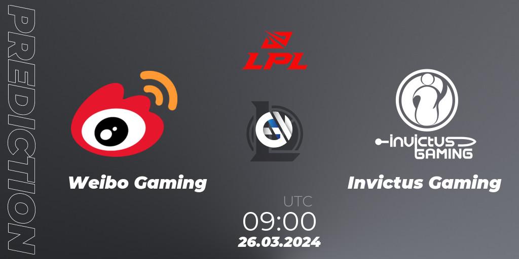 Prognose für das Spiel Weibo Gaming VS Invictus Gaming. 26.03.24. LoL - LPL Spring 2024 - Group Stage
