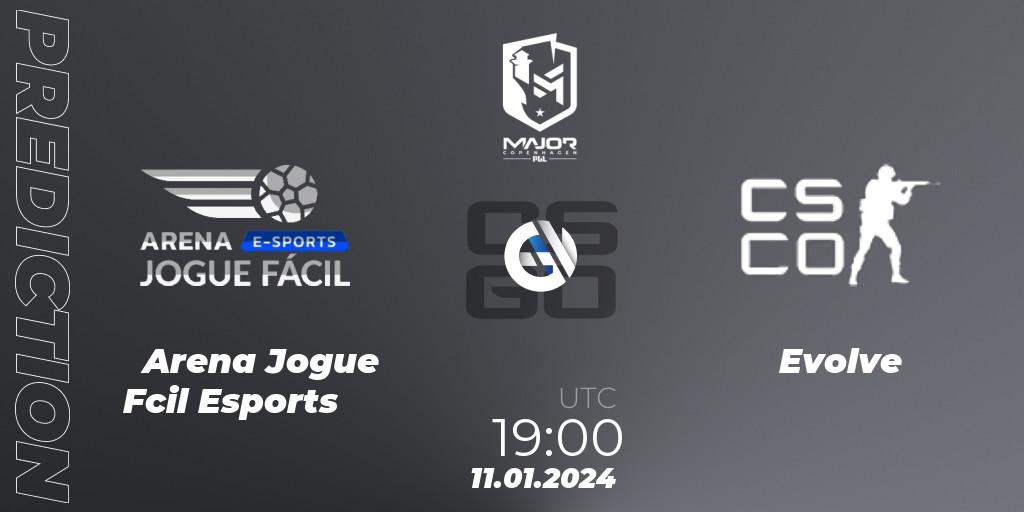 Prognose für das Spiel Arena Jogue Fácil Esports VS Evolve. 11.01.24. CS2 (CS:GO) - PGL CS2 Major Copenhagen 2024 South America RMR Open Qualifier 2