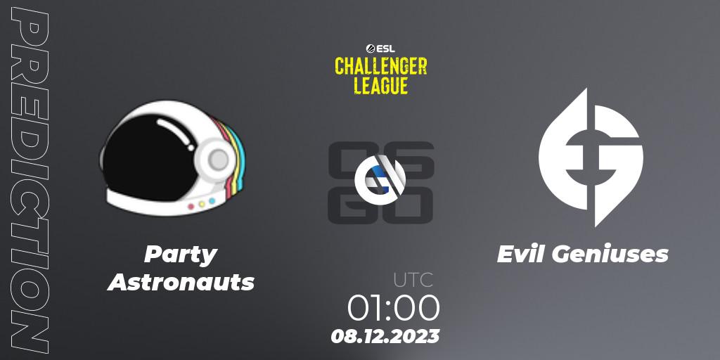 Prognose für das Spiel Party Astronauts VS Evil Geniuses. 08.12.23. CS2 (CS:GO) - ESL Challenger League Season 46: North America