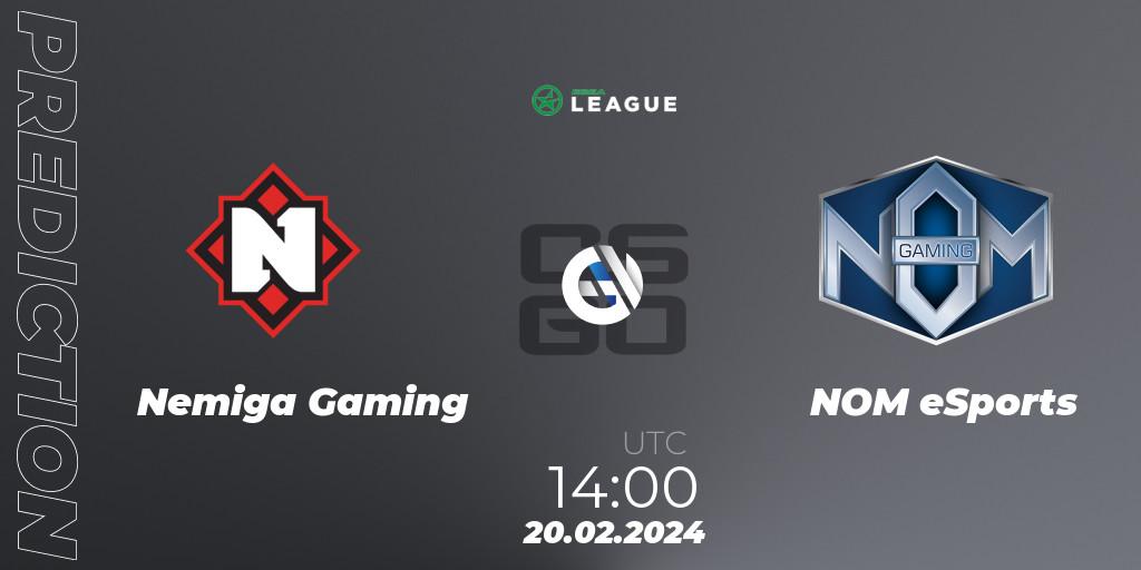 Prognose für das Spiel Nemiga Gaming VS NOM eSports. 20.02.24. CS2 (CS:GO) - ESEA Season 48: Advanced Division - Europe