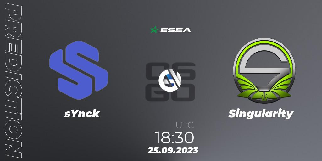 Prognose für das Spiel sYnck VS Singularity. 25.09.23. CS2 (CS:GO) - ESEA Advanced Season 46 Europe
