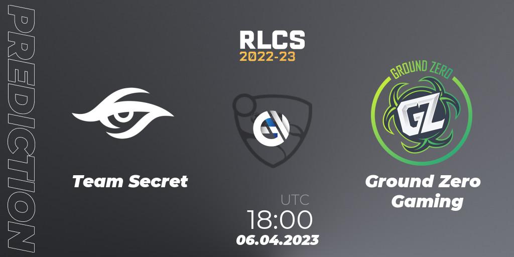 Prognose für das Spiel Team Secret VS Ground Zero Gaming. 06.04.23. Rocket League - RLCS 2022-23 - Winter Split Major