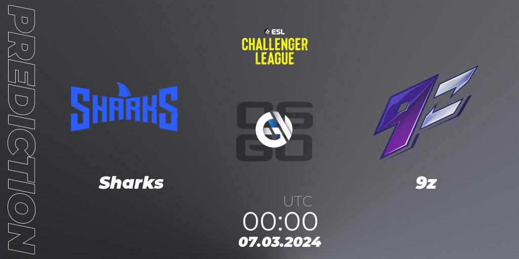 Prognose für das Spiel Sharks VS 9z. 07.03.24. CS2 (CS:GO) - ESL Challenger League Season 47: South America