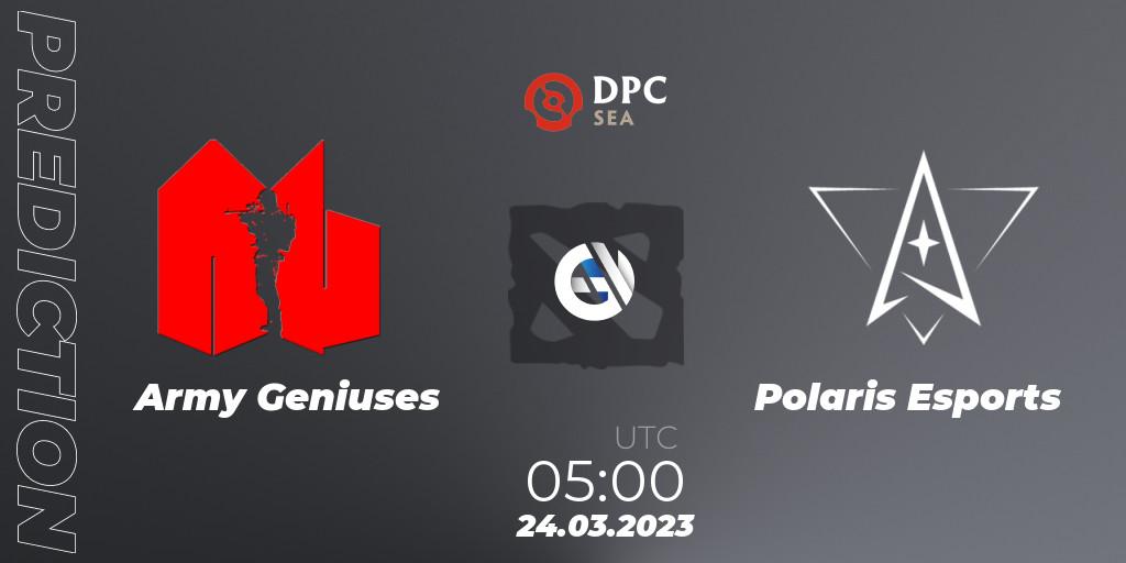 Prognose für das Spiel Army Geniuses VS Polaris Esports. 24.03.23. Dota 2 - DPC 2023 Tour 2: SEA Division I (Upper)