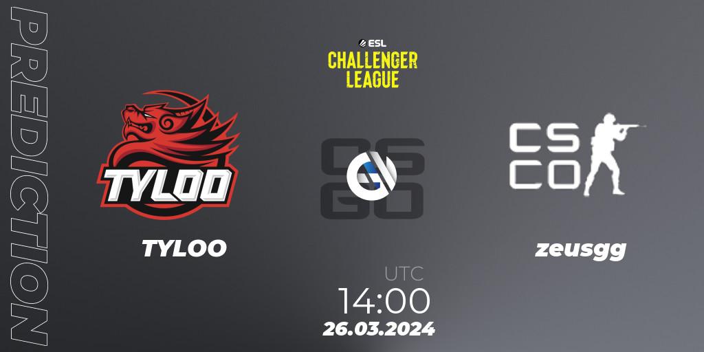Prognose für das Spiel TYLOO VS zeusgg. 26.03.24. CS2 (CS:GO) - ESL Challenger League Season 47: Asia
