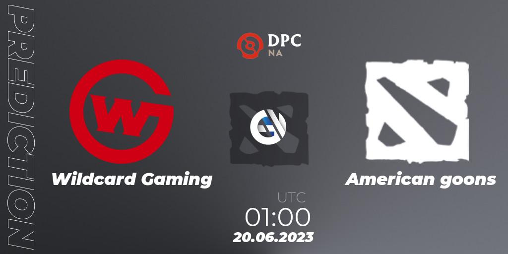 Prognose für das Spiel Wildcard Gaming VS American goons. 20.06.23. Dota 2 - DPC 2023 Tour 3: NA Division II (Lower)