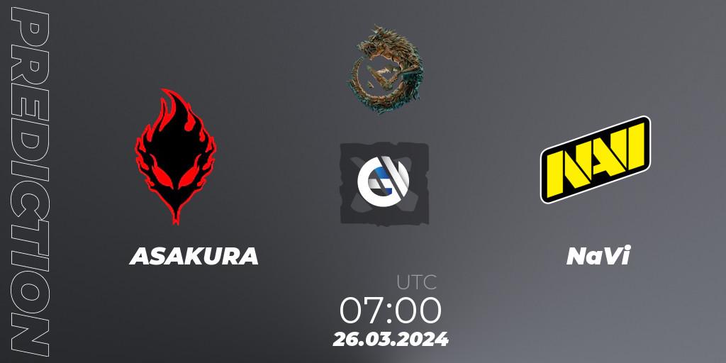 Prognose für das Spiel ASAKURA VS NaVi. 26.03.24. Dota 2 - PGL Wallachia Season 1: Eastern Europe Closed Qualifier