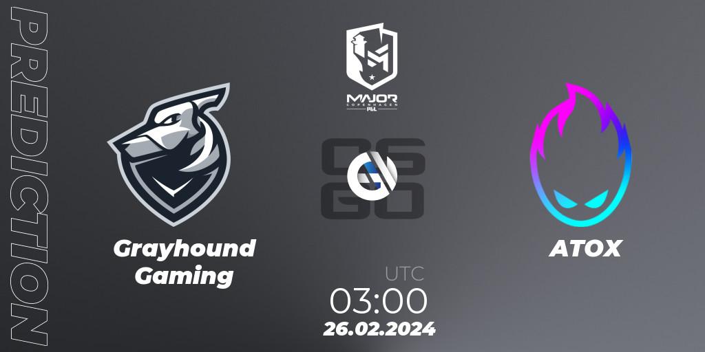 Prognose für das Spiel Grayhound Gaming VS ATOX. 26.02.24. CS2 (CS:GO) - PGL CS2 Major Copenhagen 2024 Asia RMR