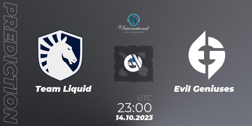 Prognose für das Spiel Team Liquid VS Evil Geniuses. 14.10.23. Dota 2 - The International 2023 - Group Stage