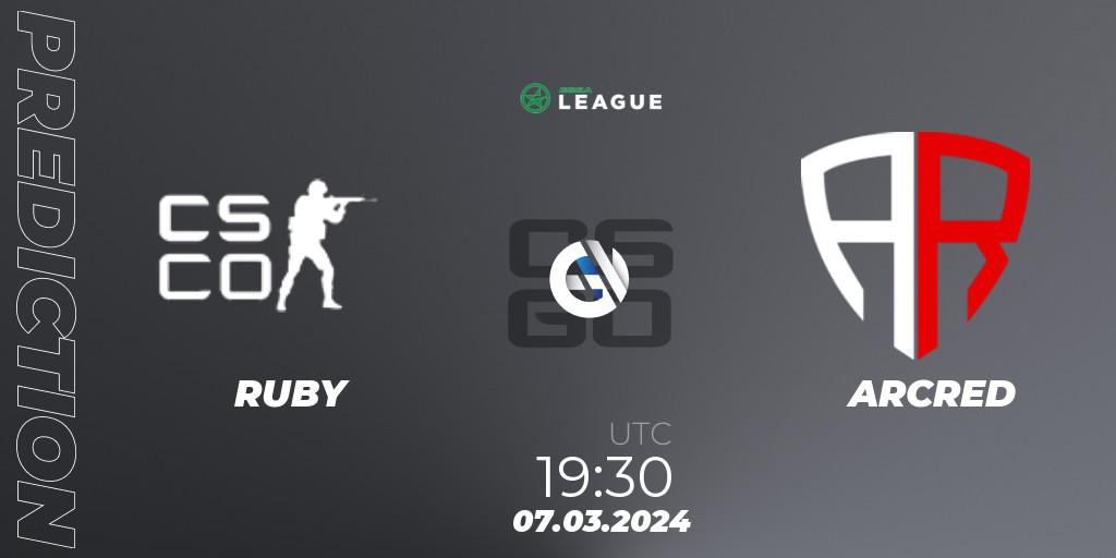Prognose für das Spiel RUBY VS ARCRED. 08.03.24. CS2 (CS:GO) - ESEA Season 48: Advanced Division - Europe