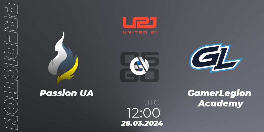 Prognose für das Spiel Passion UA VS GamerLegion Academy. 28.03.24. CS2 (CS:GO) - United21 Season 13