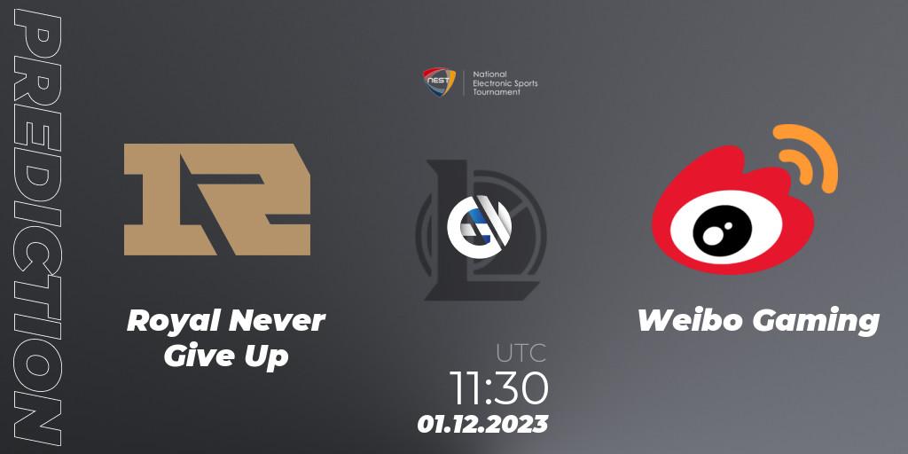Prognose für das Spiel Royal Never Give Up VS Weibo Gaming. 01.12.23. LoL - NEST 2023