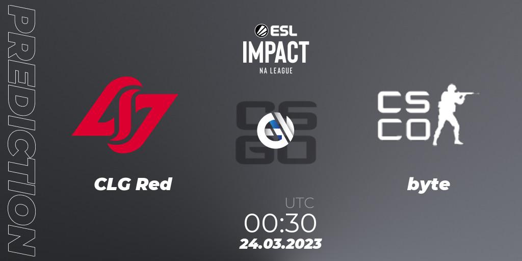 Prognose für das Spiel CLG Red VS byte. 24.03.23. CS2 (CS:GO) - ESL Impact League Season 3: North American Division