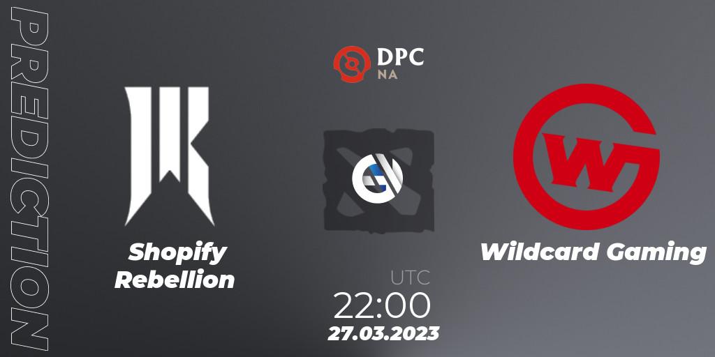 Prognose für das Spiel Shopify Rebellion VS Wildcard Gaming. 27.03.23. Dota 2 - DPC 2023 Tour 2: NA Division I (Upper)