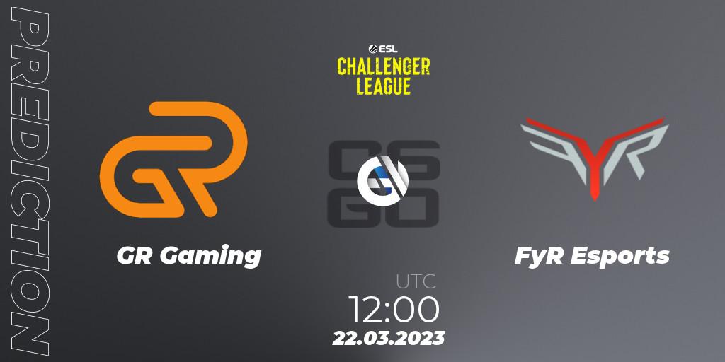 Prognose für das Spiel GR Gaming VS FyR Esports. 22.03.23. CS2 (CS:GO) - ESL Challenger League Season 44: Asia-Pacific