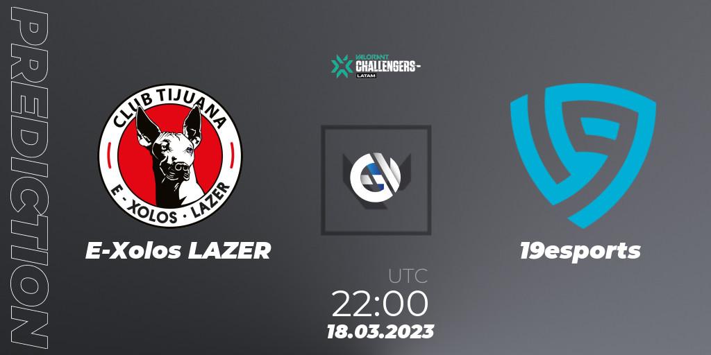 Prognose für das Spiel E-Xolos LAZER VS 19esports. 18.03.23. VALORANT - VALORANT Challengers 2023: LAN Split 1