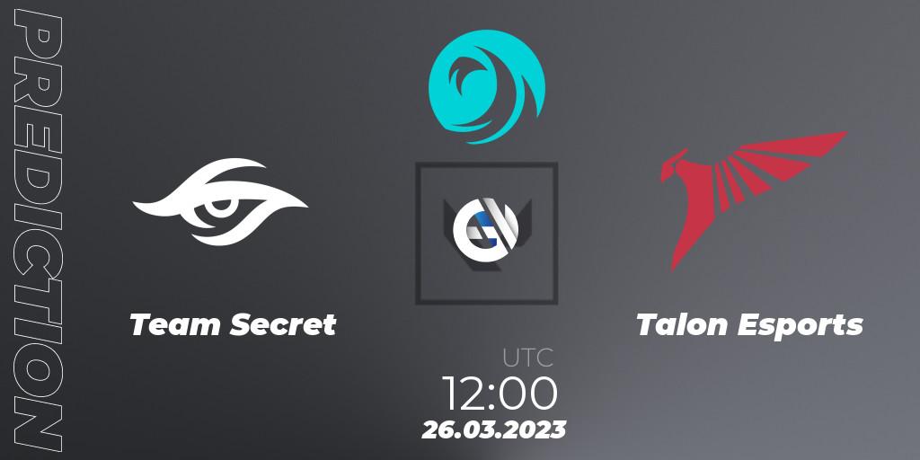 Prognose für das Spiel Team Secret VS Talon Esports. 26.03.23. VALORANT - VCT 2023: Pacific League