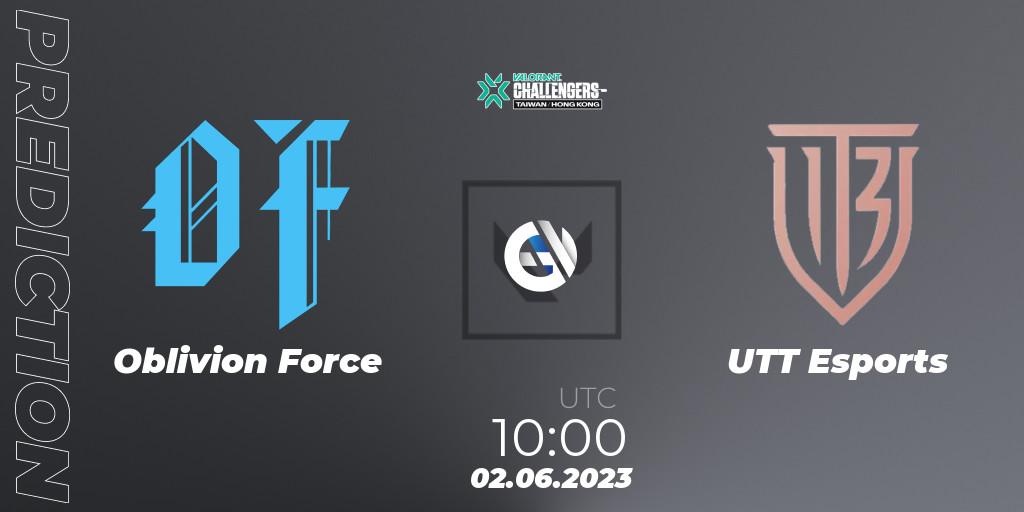 Prognose für das Spiel Oblivion Force VS UTT Esports. 02.06.23. VALORANT - VALORANT Challengers 2023: Hong Kong and Taiwan Split 2
