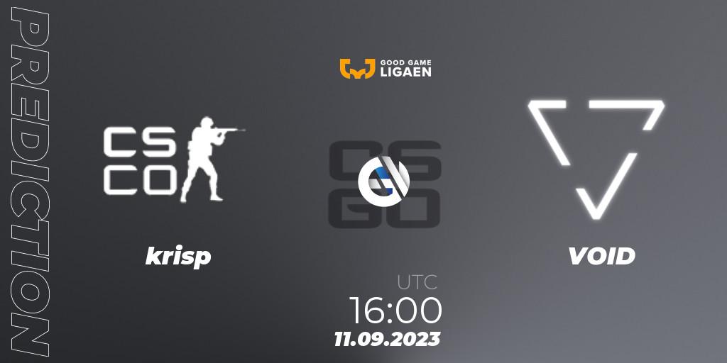 Prognose für das Spiel krisp VS VOID. 11.09.23. CS2 (CS:GO) - Good Game-ligaen Fall 2023: Regular Season