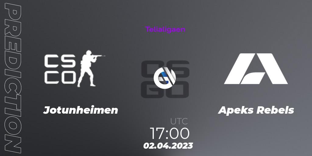 Prognose für das Spiel Jotunheimen VS Apeks Rebels. 02.04.23. CS2 (CS:GO) - Telialigaen Spring 2023: Group stage