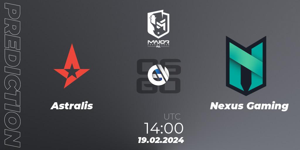 Prognose für das Spiel Astralis VS Nexus Gaming. 19.02.24. CS2 (CS:GO) - PGL CS2 Major Copenhagen 2024: European RMR B