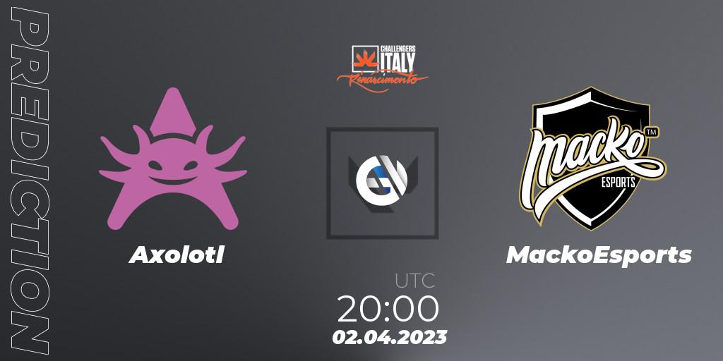 Prognose für das Spiel Axolotl VS MackoEsports. 02.04.23. VALORANT - VALORANT Challengers 2023 Italy: Rinascimento Split 2