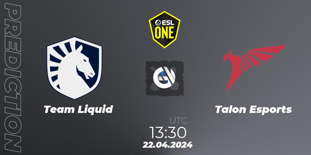 Prognose für das Spiel Team Liquid VS Talon Esports. 22.04.24. Dota 2 - ESL One Birmingham 2024