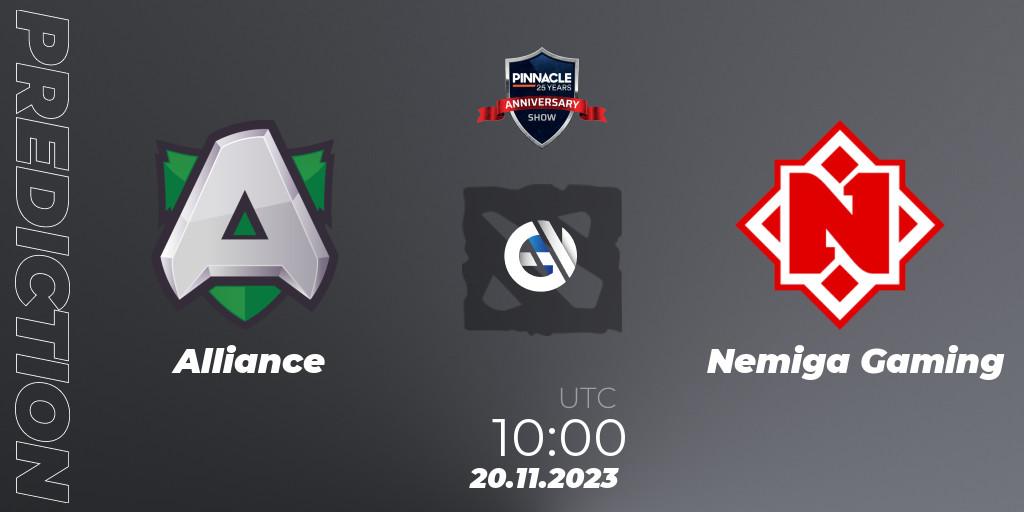 Prognose für das Spiel Alliance VS Nemiga Gaming. 20.11.23. Dota 2 - Pinnacle - 25 Year Anniversary Show