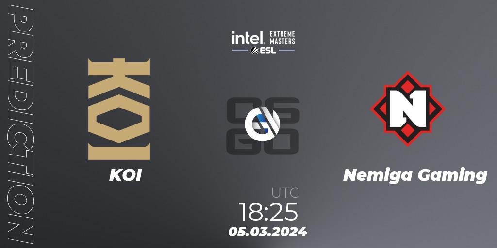 Prognose für das Spiel KOI VS Nemiga Gaming. 05.03.24. CS2 (CS:GO) - Intel Extreme Masters Dallas 2024: European Open Qualifier #2