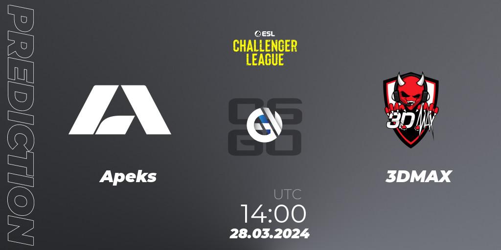 Prognose für das Spiel Apeks VS 3DMAX. 28.03.24. CS2 (CS:GO) - ESL Challenger League Season 47: Europe