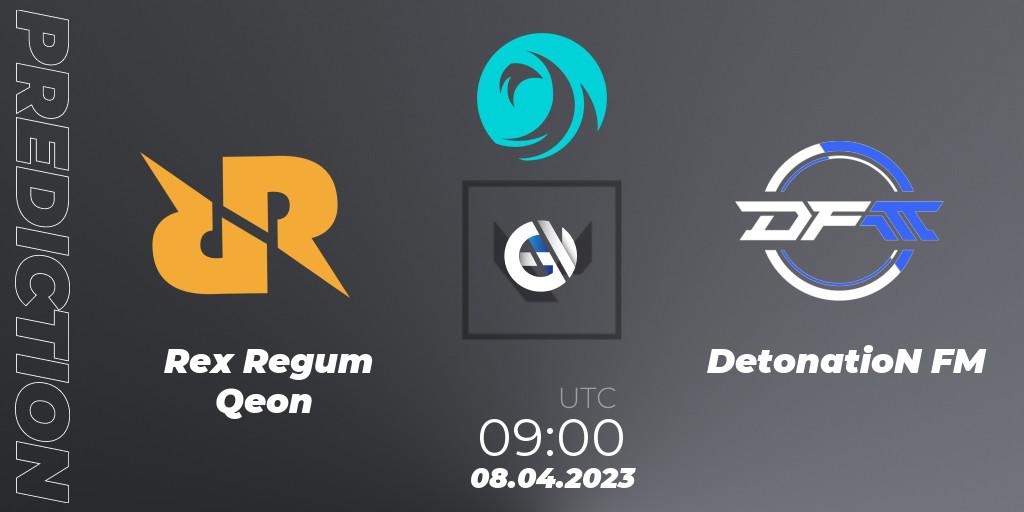 Prognose für das Spiel Rex Regum Qeon VS DetonatioN FocusMe. 08.04.23. VALORANT - VCT 2023: Pacific League