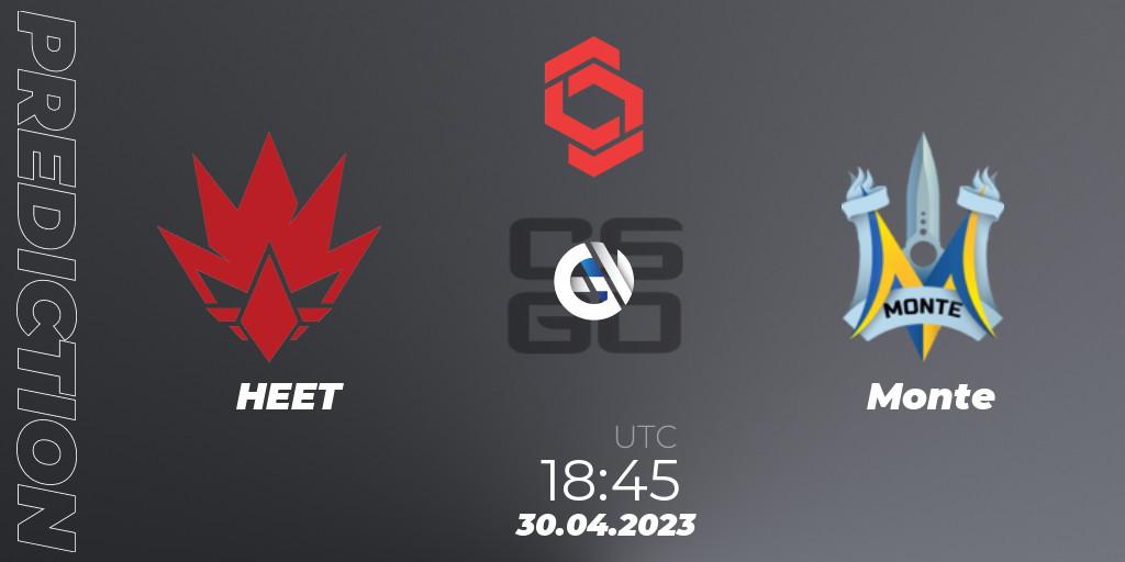 Prognose für das Spiel HEET VS Monte. 30.04.23. CS2 (CS:GO) - CCT Central Europe Series #6