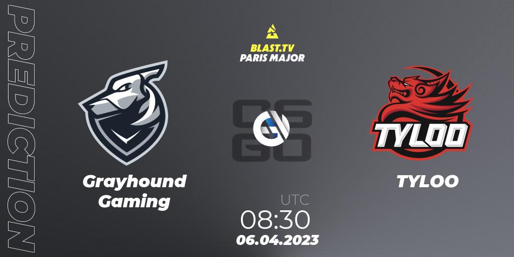 Prognose für das Spiel Grayhound Gaming VS TYLOO. 07.04.23. CS2 (CS:GO) - BLAST.tv Paris Major 2023 Asia-Pacific RMR
