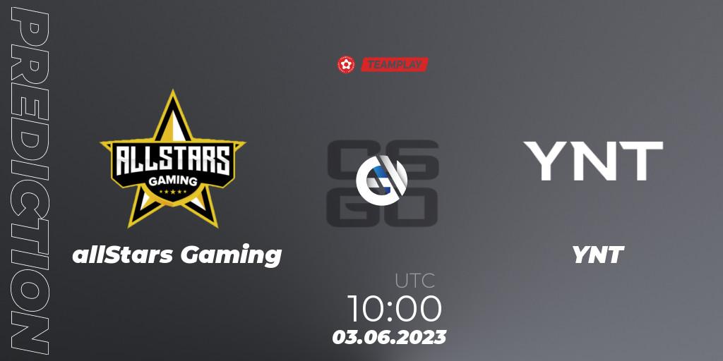 Prognose für das Spiel allStars Gaming VS YNT. 03.06.23. CS2 (CS:GO) - LEON x TEAMPLAY Season 1: Closed Qualifier
